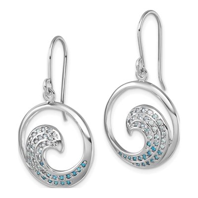 Sterling Silver CZ Wave Dangle Earrings – view 3