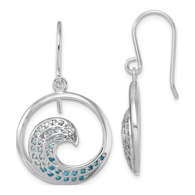 Sterling Silver CZ Wave Dangle Earrings