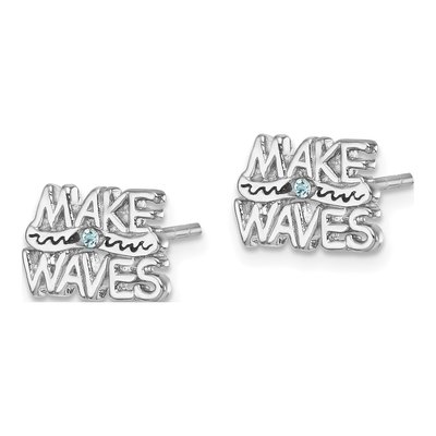 Sterling Silver Crystal Wave Stud Earrings – view 3