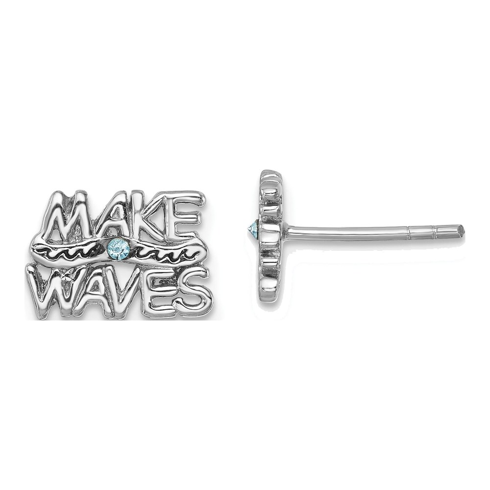 Sterling Silver Rhodium-Plated Polished 'make Waves' Crystal Post Earrings