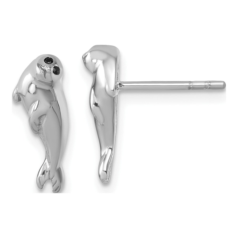 Sterling Silver Rhodium-Plated Polished Cz Eye Harbor Seal Post Earrings