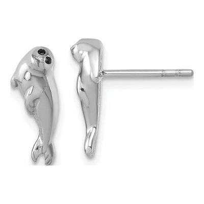 Sterling Silver CZ Harbor Seal Eye Stud Earrings