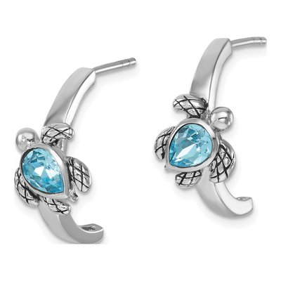 Sterling Silver 20mm Crystal Turtle J- Hoop Earrings – view 3
