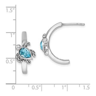 Sterling Silver 20mm Crystal Turtle J- Hoop Earrings – view 6