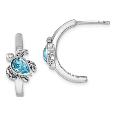 Sterling Silver 20mm Crystal Turtle J- Hoop Earrings
