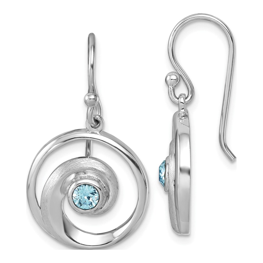 Sterling Silver Rhodium-Plated Polished Crystal Wave Dangle Earrings