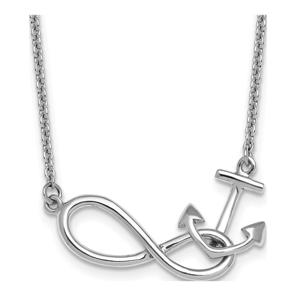 18 Inch Sterling Silver Rhodium-Plated Polished Anchor And Eternity Symbol 17 Inch With A 1 Inch Extention Necklace with Lobster Clasp