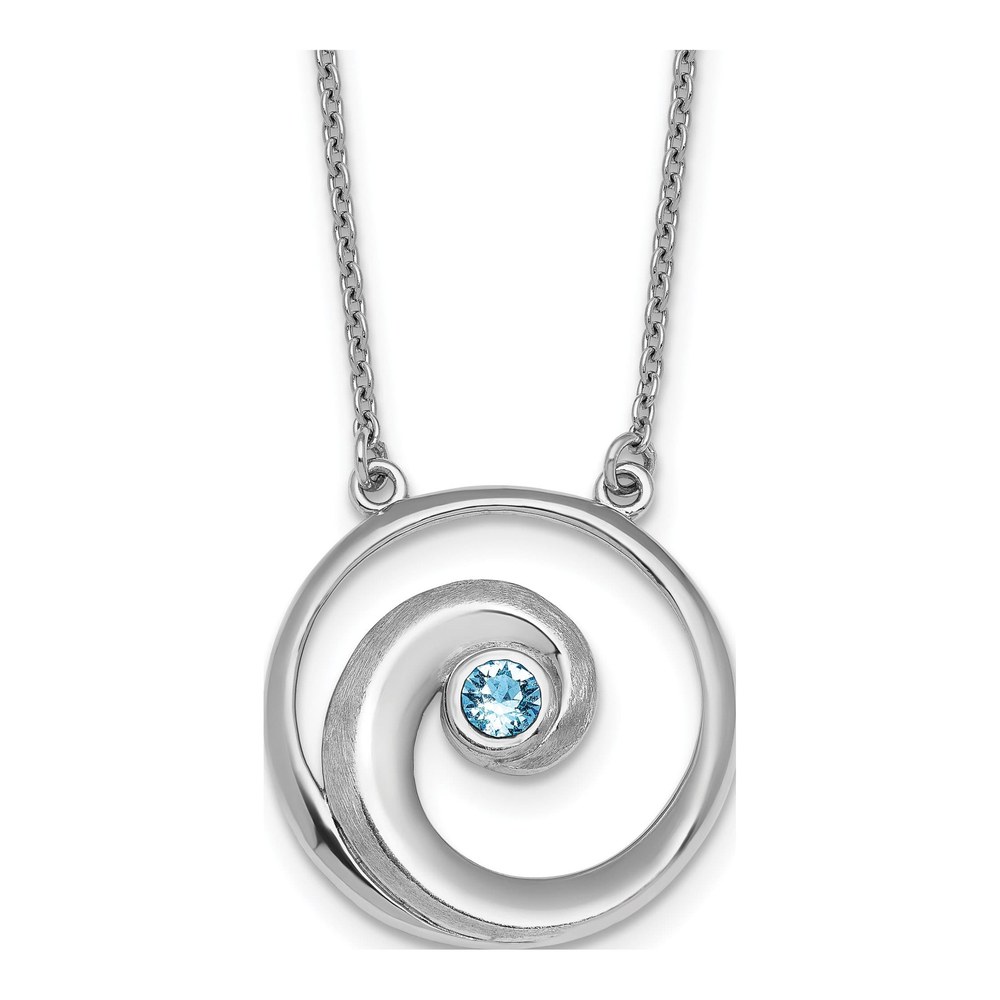 18 Inch Sterling Silver Rhodium-Plated Polished Crystal Wave 16 Inch With A 2 Inch Extention Necklace with Lobster Clasp