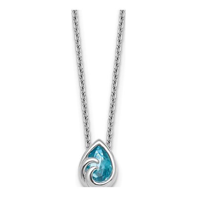 Sterling Silver Crystal Ocean Wave Pendant Necklace