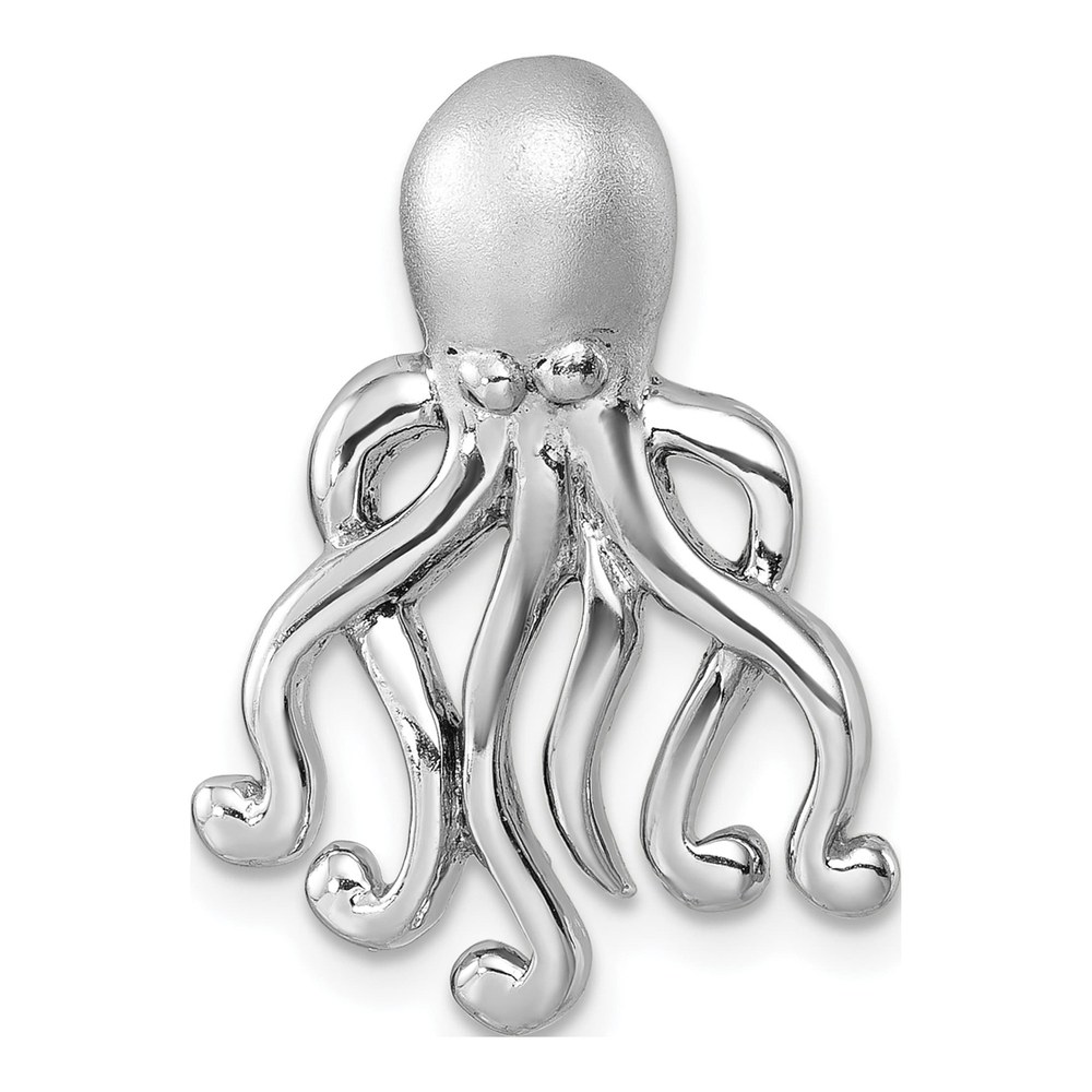 Sterling Silver Rhodium-Plated Polished And Brushed Octopus Pendant