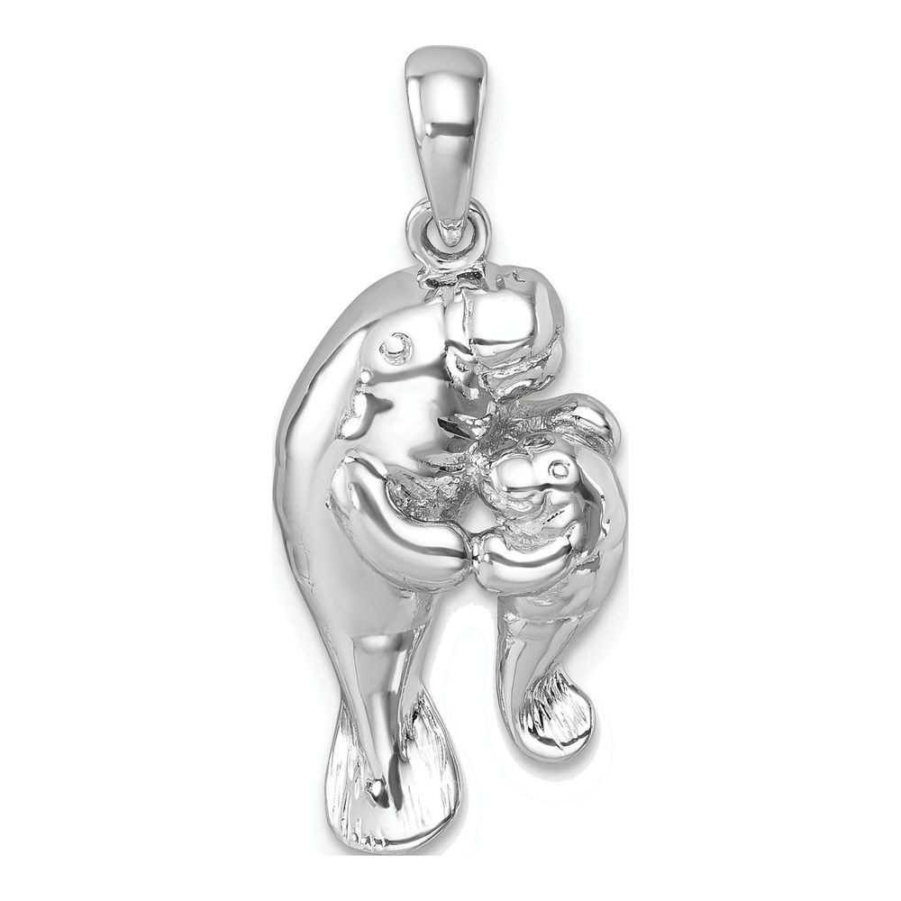 Sterling Silver Rhodium-Plated Polished Manatee And Baby Pendant