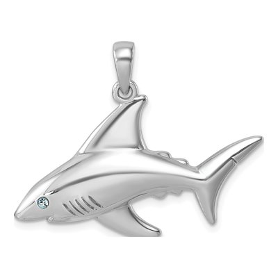 Sterling Silver Crystal Eye Shark Pendant