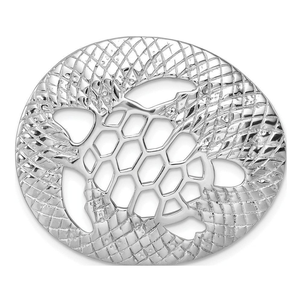 Sterling Silver Rhodium-Plated Polished And Textured Cutout Turtle Chain Slide