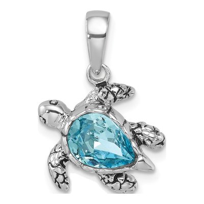 Sterling Silver Crystal Turtle Pendant