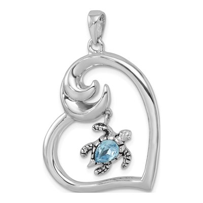 Sterling Silver Crystal Turtle Heart Pendant – view 5