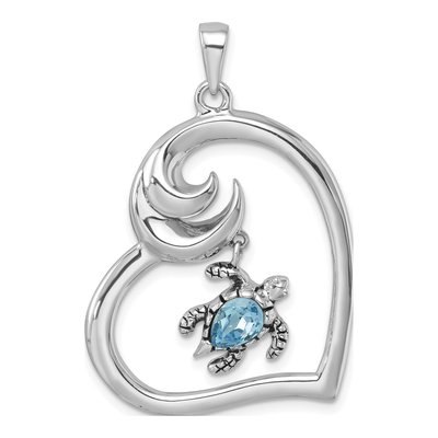 Sterling Silver Crystal Turtle Heart Pendant