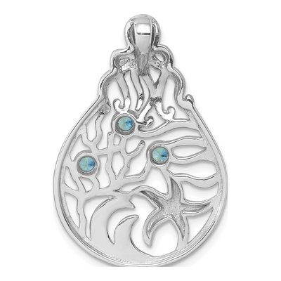 Sterling Silver Crystal Octopus Starfish Sea Scene Pendant – view 4