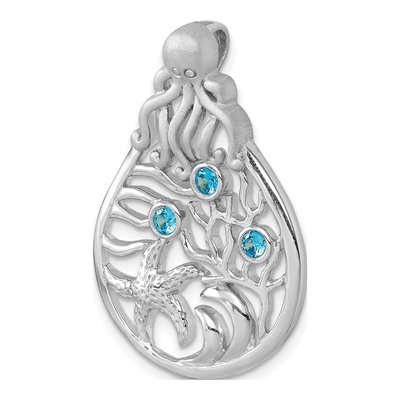 Sterling Silver Crystal Octopus Starfish Sea Scene Pendant – view 5
