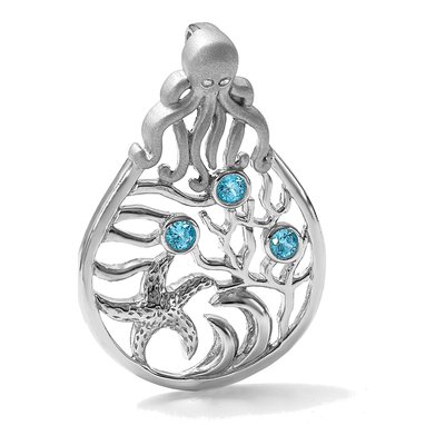 Sterling Silver Crystal Octopus Starfish Sea Scene Pendant – view 7