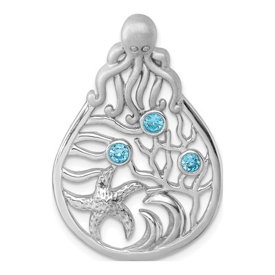 Sterling Silver Crystal Octopus Starfish Sea Scene Pendant