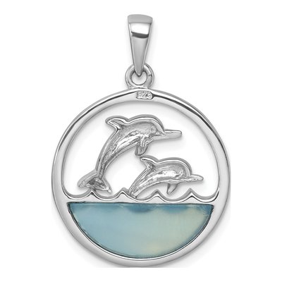 Sterling Silver Agate Double Dolphin Pendant – view 4