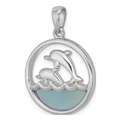 Sterling Silver Agate Double Dolphin Pendant – view 5