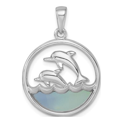 Sterling Silver Agate Double Dolphin Pendant