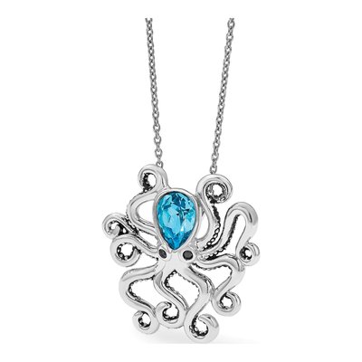 Sterling Silver Crystal Octopus Slide Pendant – view 7