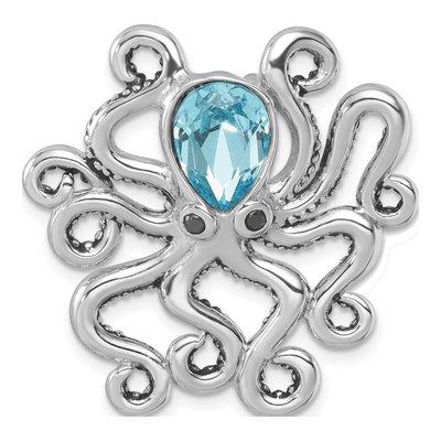 Sterling Silver Crystal Octopus Slide Pendant