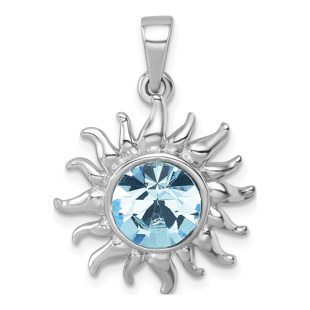 Sterling Silver Rhodium-Plated Polished Blue Crystal Sun Pendant