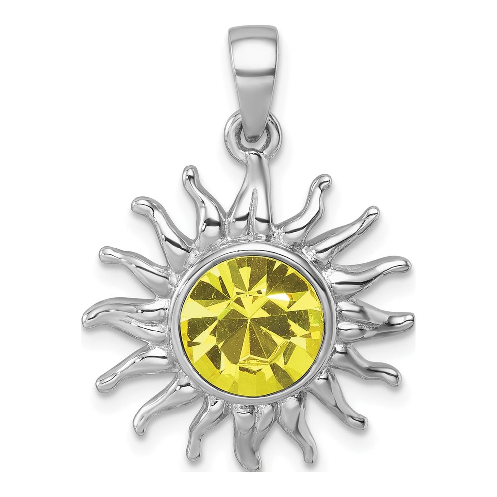 Sterling Silver Rhodium-Plated Polished Yellow Crystal Sun Pendant