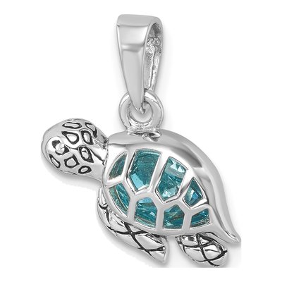 Sterling Silver Crystal Swimming Turtle Pendant – view 5