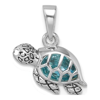 Sterling Silver Crystal Swimming Turtle Pendant