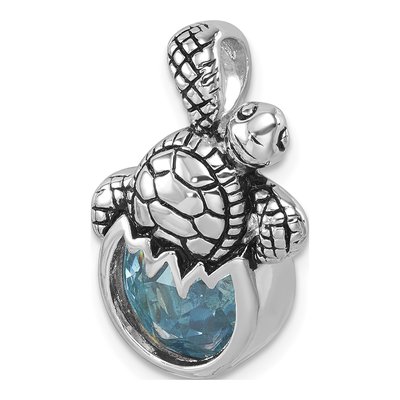 Sterling Silver Crystal Hatching Turtle Pendant – view 5