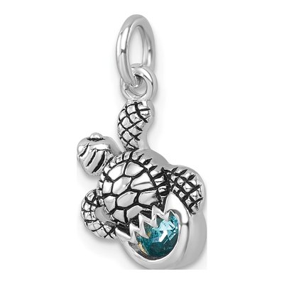 Sterling Silver Crystal Hatching Turtle Pendant – view 5