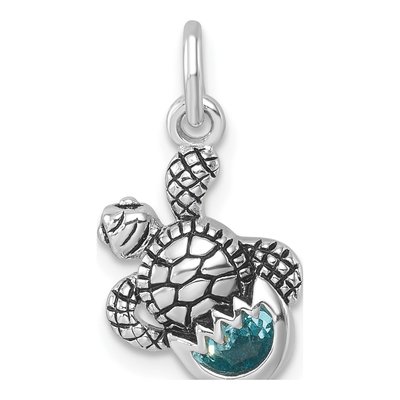 Sterling Silver Crystal Hatching Turtle Pendant