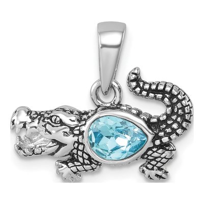 Sterling Silver Crystal Alligator Pendant