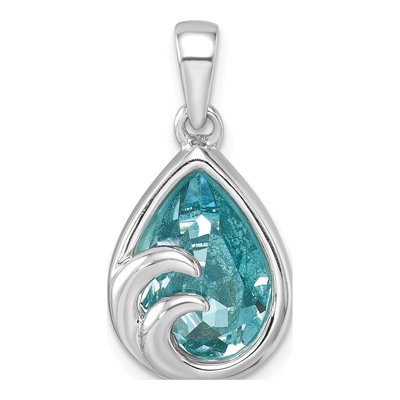 Sterling Silver Crystal Wave Tear Drop Pendant
