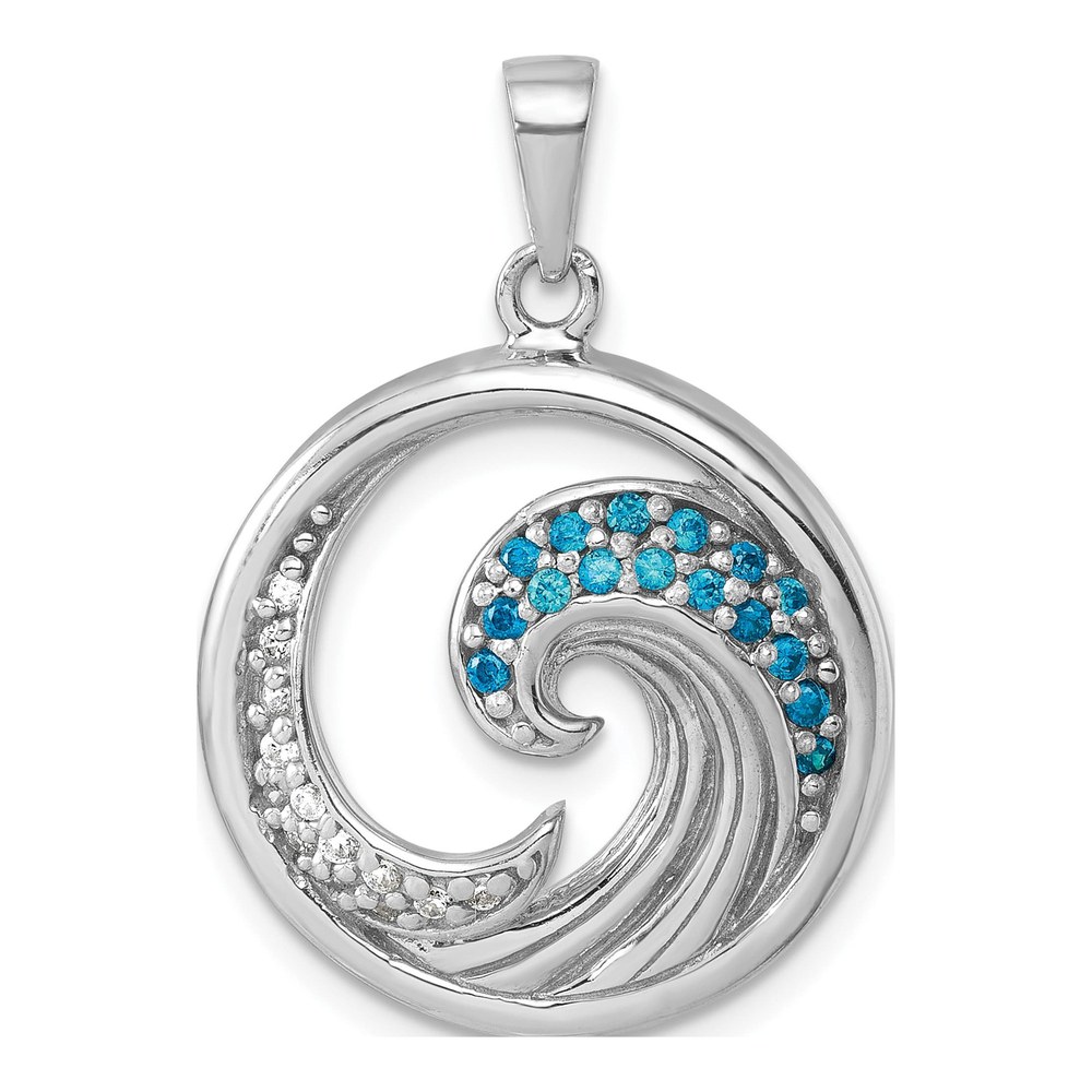 Sterling Silver Rhodium-Plated Polished Cz Wave Pendant