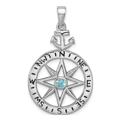 Sterling Silver CZ Compass Anchor Pendant