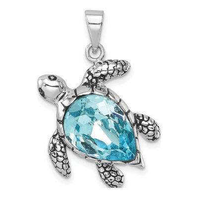 Sterling Silver Crystal Turtle Pendant