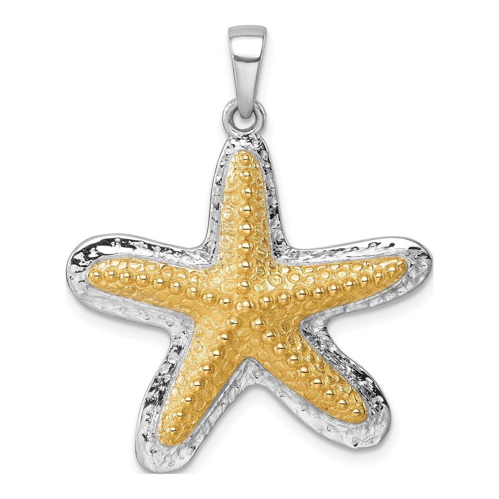 Sterling Silver Rhodium-Plated Polished Gold-Tone Star Fish Pendant