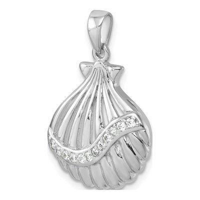 Sterling Silver CZ Scallop Shell Pendant – view 5