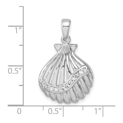 Sterling Silver CZ Scallop Shell Pendant – view 6