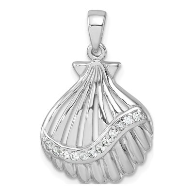 Sterling Silver CZ Scallop Shell Pendant