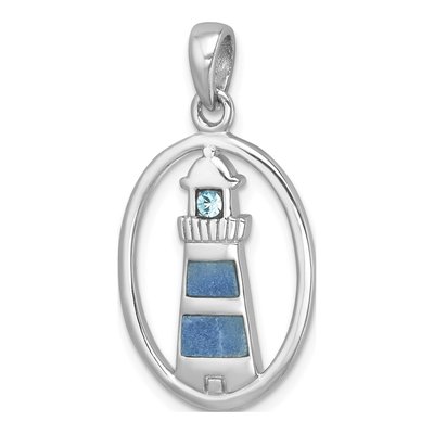 Sterling Silver CZ Aventurine Lighthouse Pendant – view 5
