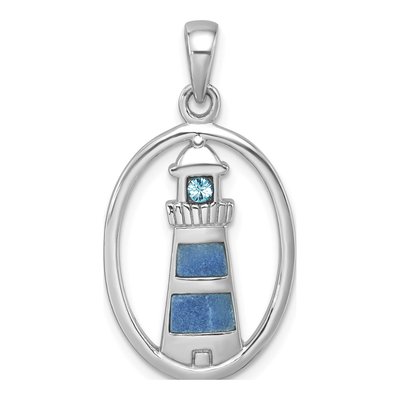 Sterling Silver CZ Aventurine Lighthouse Pendant