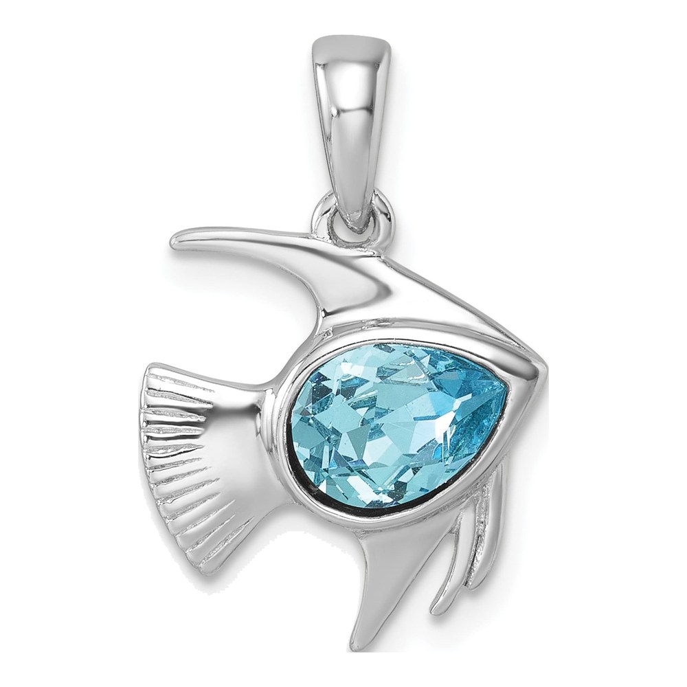 Sterling Silver Rhodium-Plated Polished Crystal Angel Fish Pendant