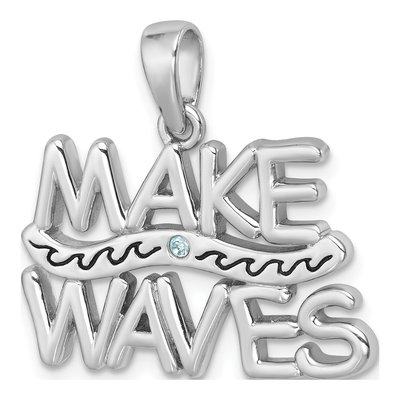 Sterling Silver Crystal Wave Pendant – view 5