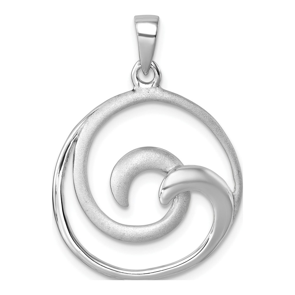 Sterling Silver Rhodium-Plated Polished And Brushed Double Wave Pendant